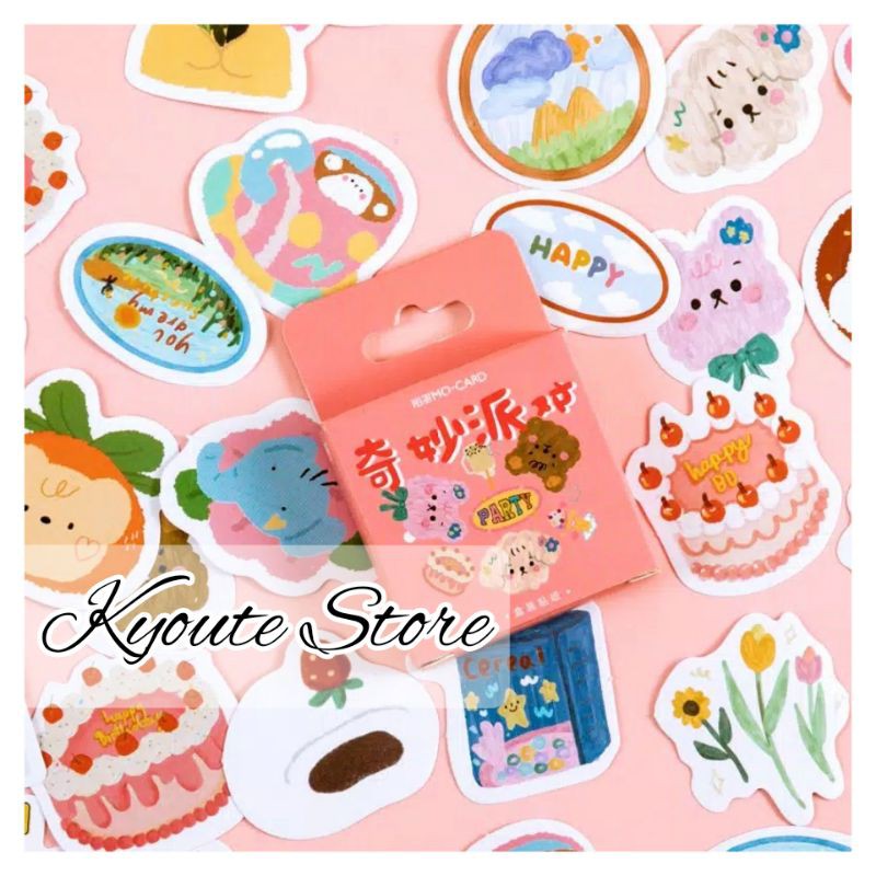 

46 pcs Sticker Deco Cute Animal Party Scrapbook DIY Bujo Planner Diary Dekorasi