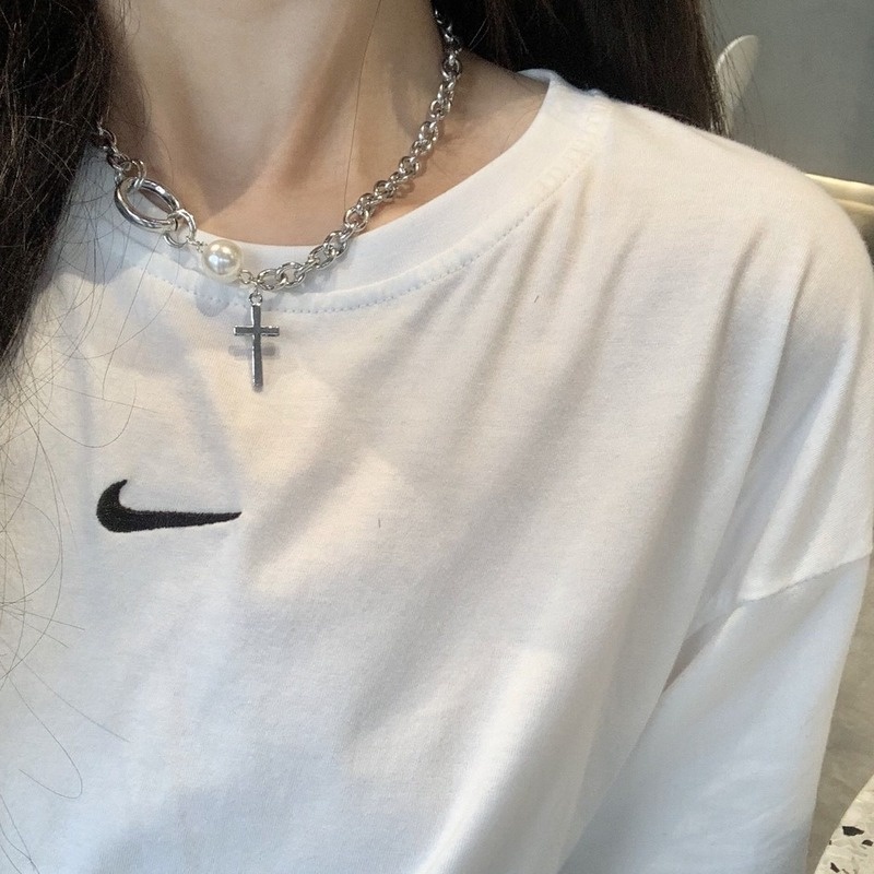 Small design sense U pearl cross chain stitching necklace temperament wild clavicle chain necklace