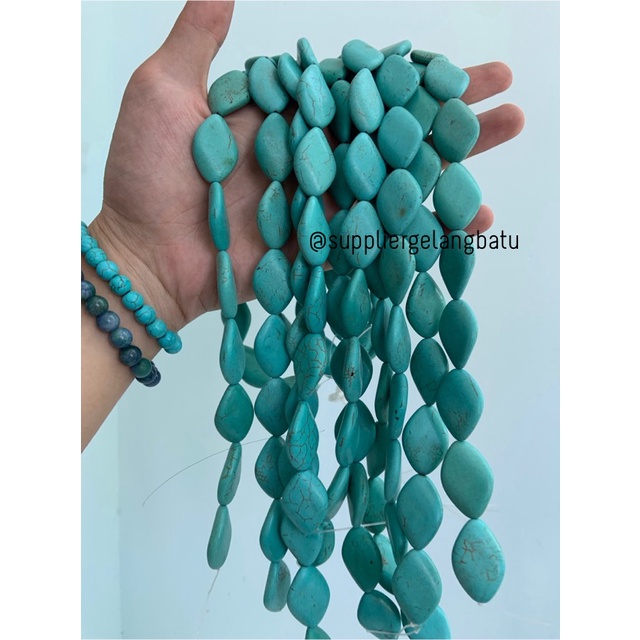 bongkah rough Batu PIRUS BIRU WAJIK 20mm serat bandul gelang kalung