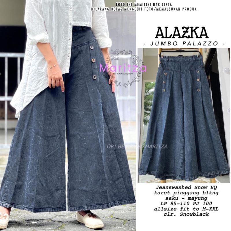 alazka jumbo pants palazzo jeans wash mayung saku kanan kiri pinggang karet