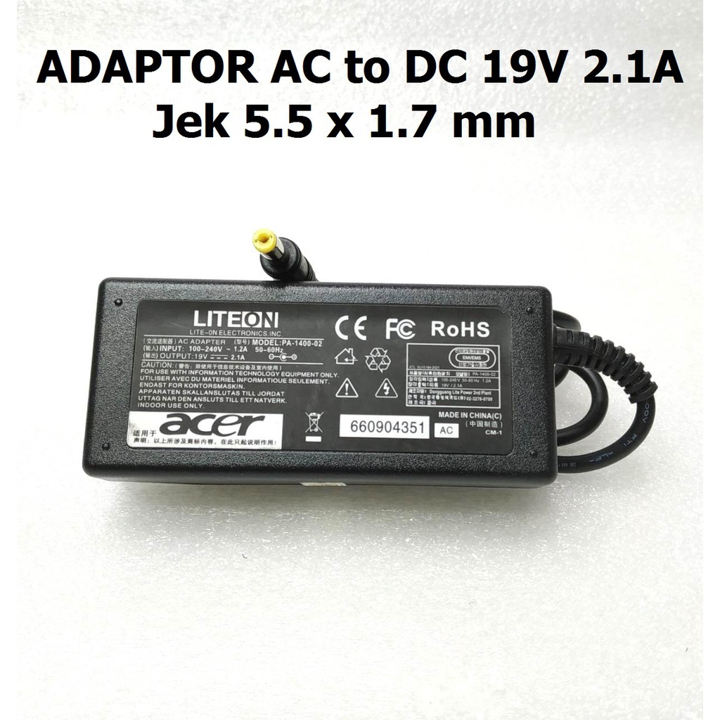 Power Adapter Adaptor Charger Laptop AC to DC 19V 2.1A jek 5.5x1.7 mm