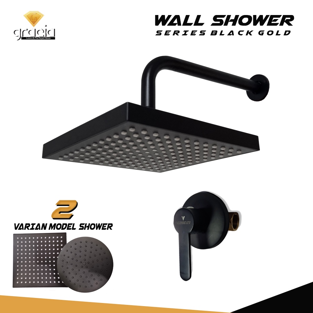 Wall Shower Set Hitam Stainless Shower Dinding Paket Kran Tanam Kuningan