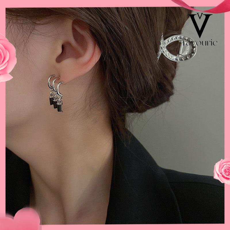 [COD]Anting Pejantan Zirkon Gelap Wanita Manis Keren Gaya Niche Design Personality Earrings-FA