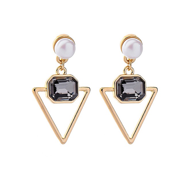 LRC Anting Tusuk  Fashion Gold Color Triangle Shape Decorated F01507