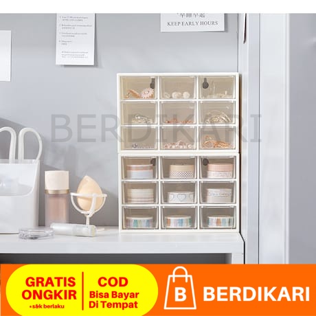 Kotak Laci Perhiasan Mini / Lemari Mini 9 Sekat Kotak Penyimpanan / serbaguna laci mini