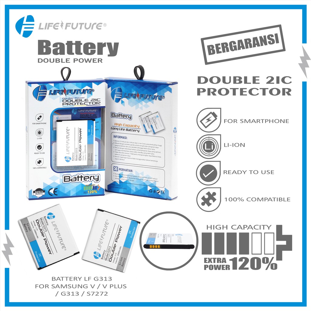 BATERAI SAMSUNG V / V PLUS / G313 / S7272 DOUBLE POWER LIFE FUTURE