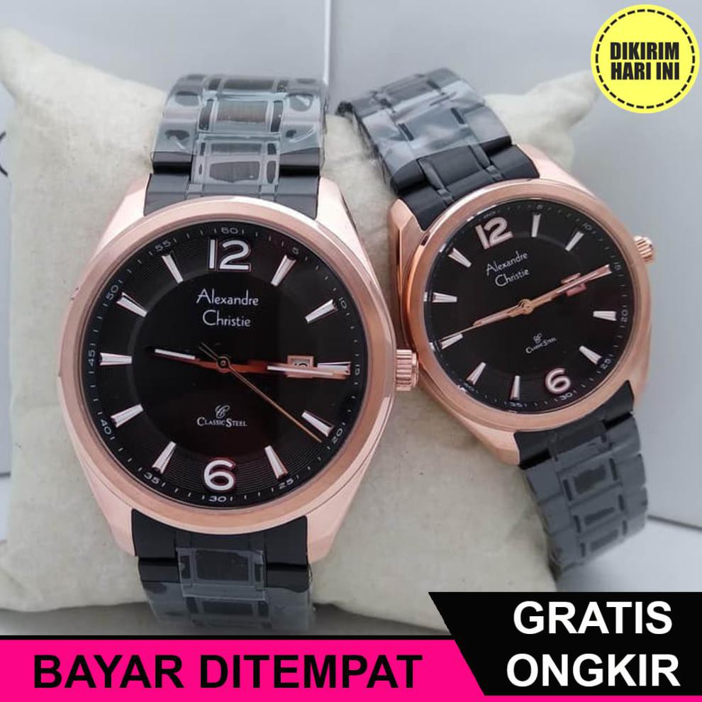 (BAYAR DITEMPAT) OE4342 JAM TANGAN COUPLE ALEXANDRE CHRISTIE AC 8583 AC8583 BLACK ORIGINAL