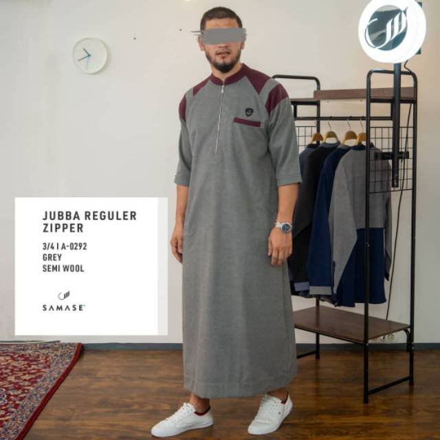 SAMASE JUBBA REGULER ZIPPER GREY LENGAN 3/4