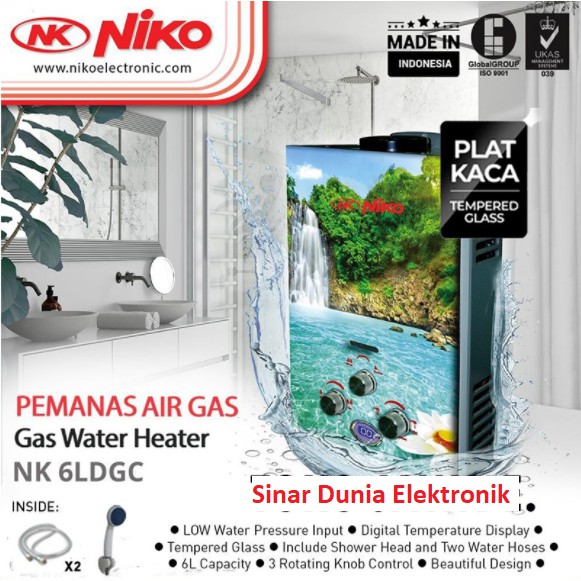 NIKO Gas Water Heater 6 Liter Tempered Glass NK 6LDGC Pemanas Air 6LDG