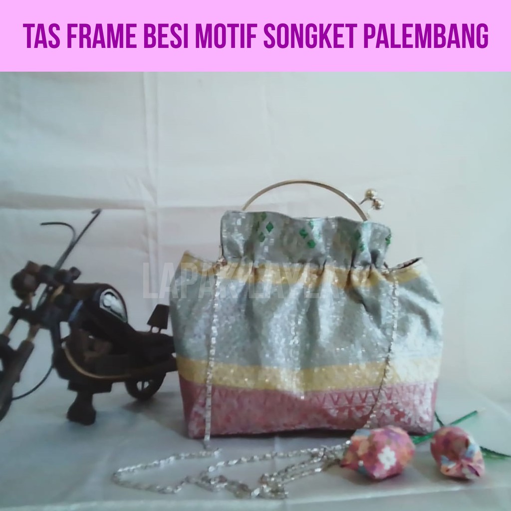 JUAL TAS FRAME BESI MOTIF SONGKET PALEMBANG HANDMADE ASLI