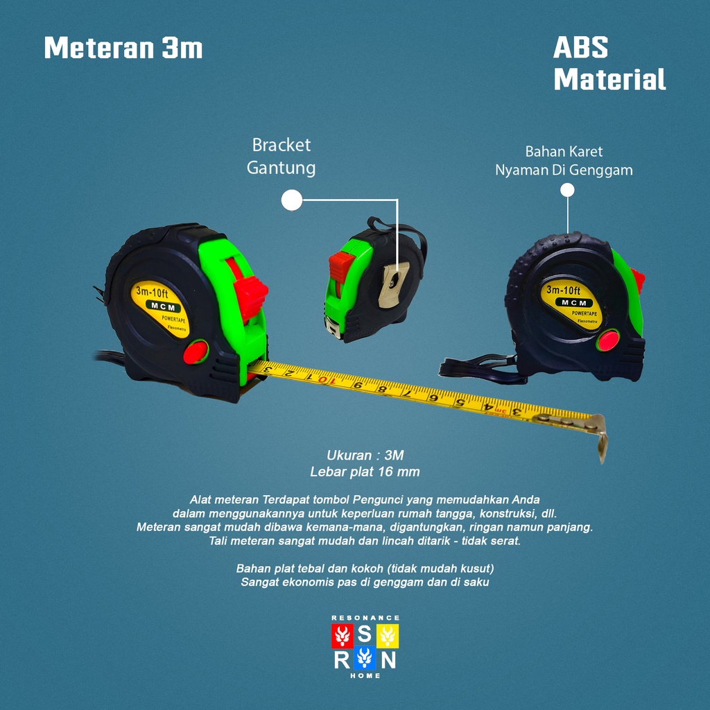 Meteran 3M Tukang Bangunan Roll 3 Meter Resonance Home