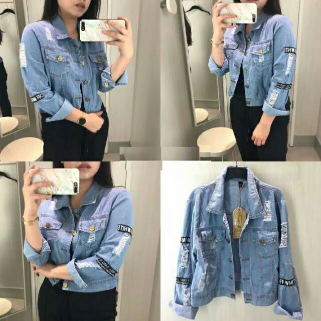 Jaket off white ripped real picture ready yah / jaket off white