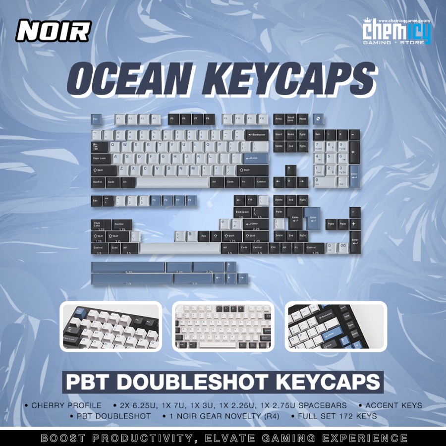 Noir Ocean PBT Double-shot Keycaps 172 Set Cherry Profile