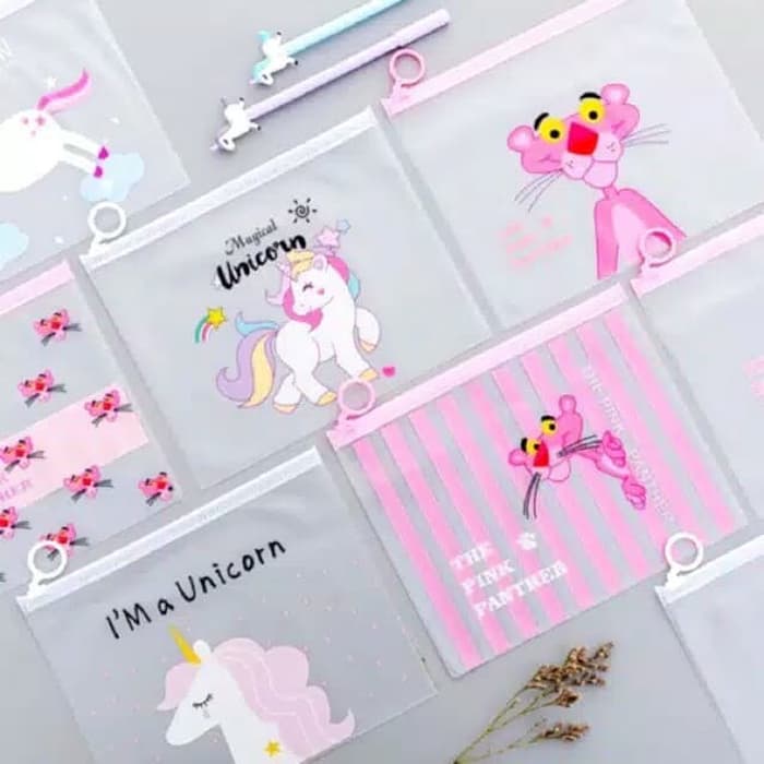 

Tempat Pensil & Kosmetik Zipper Bag Pouch Transparan Unicorn Pink Pant