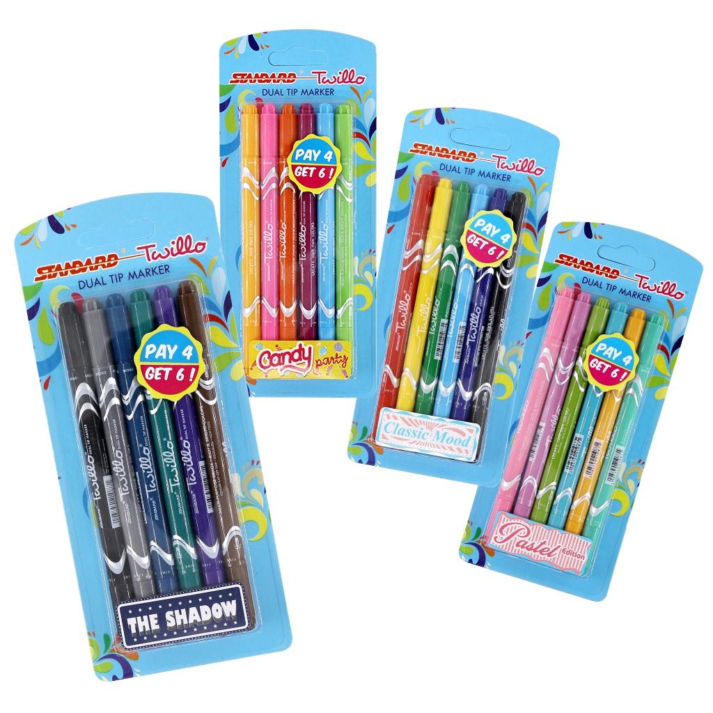 

Pulpen Standard - Twillo Blister Dualtip Marker Set 6 Mix color ( Spidol Dualtip - Standardpen )