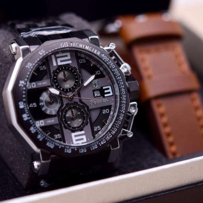 Jam Tangan Pria TETONIS Rantai 6012 Original Bonus Kulit