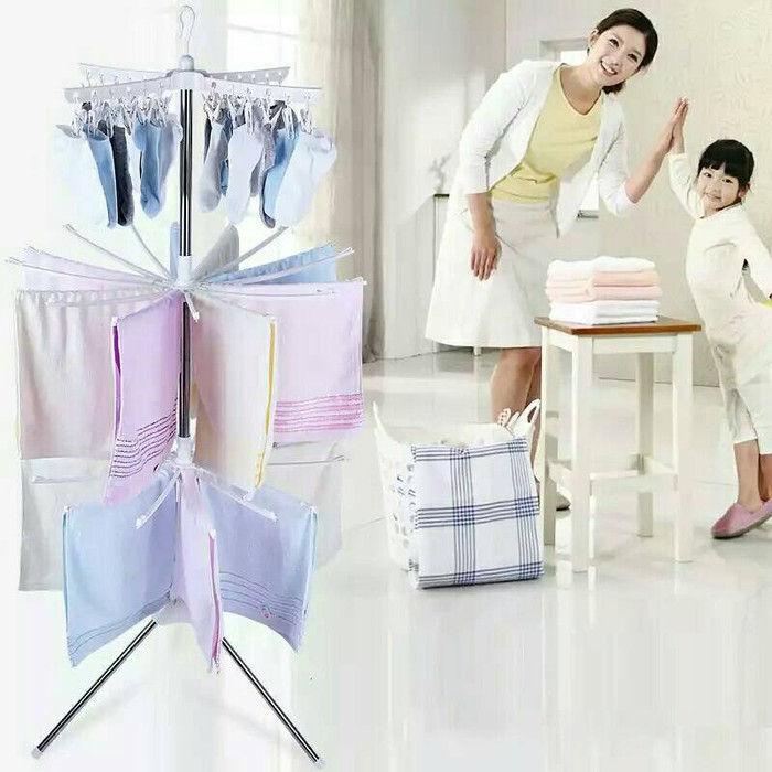 Jemuran Baju Lipat Alumunium Hanger Pakaian Stand Hanger Portable