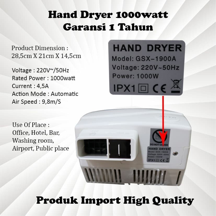 Hand Dryer 1000watt Pengering Tangan