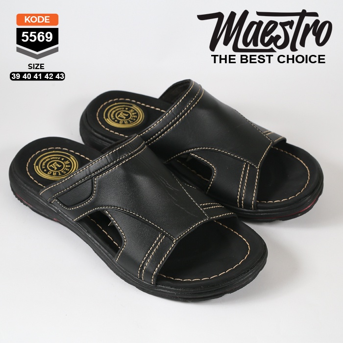 Sendal Selop Ban 2 Kulit Gesper Sandal Slop Slip On Kasual Pria Kulit Premium CL-02