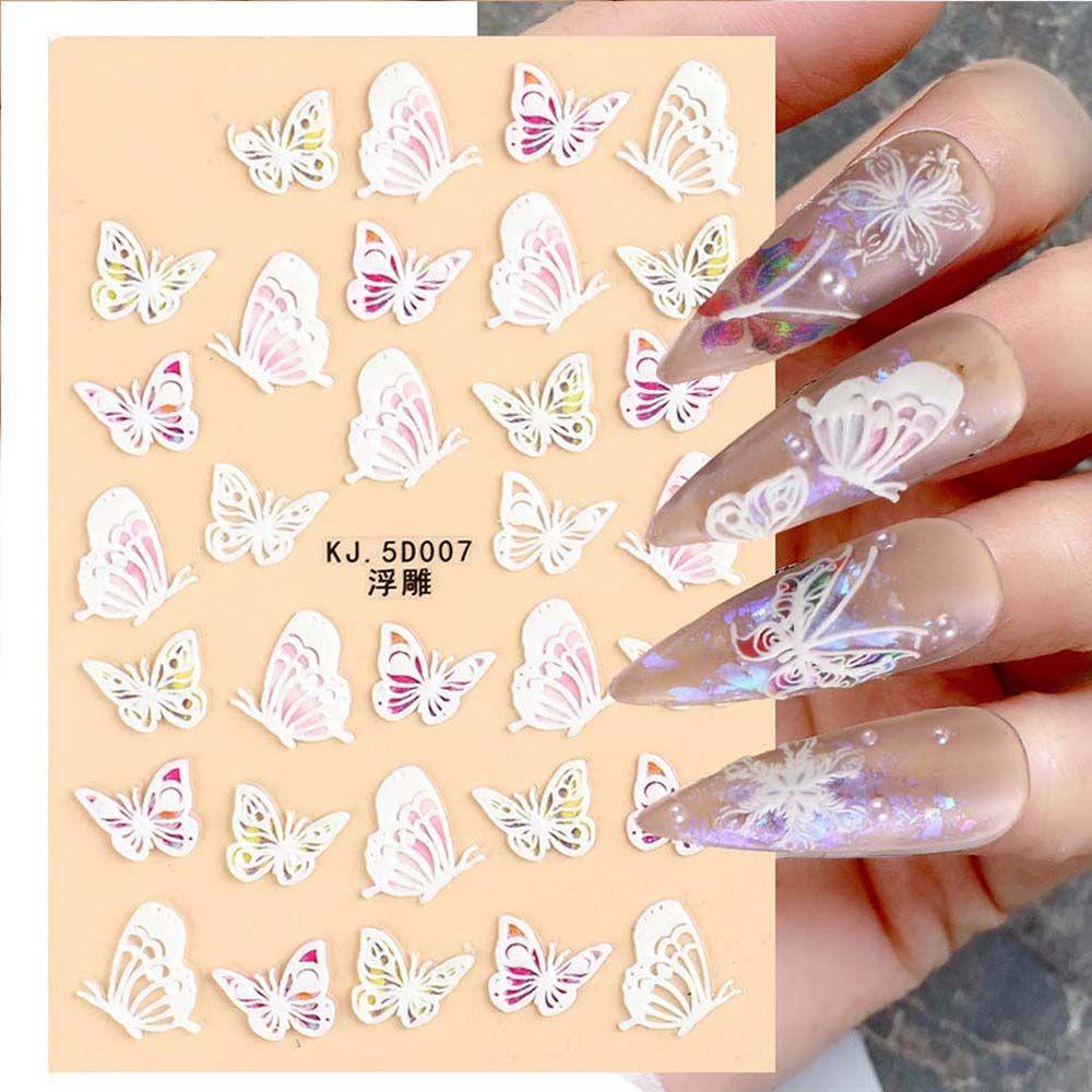 Agustina Stiker Kuku Kupu-Kupu Relief Daun Warna-Warni Perekat Diri Dekorasi Nail Art