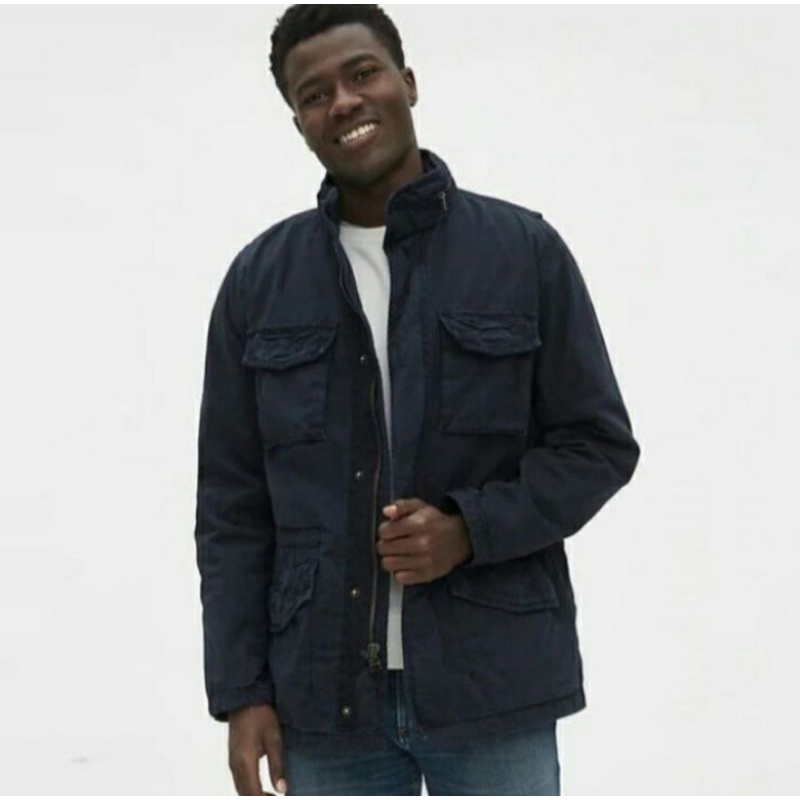 JAKET G ** P PARKA HIDDEN HOOD MILITARY JACKET NAVY ORIGINAL