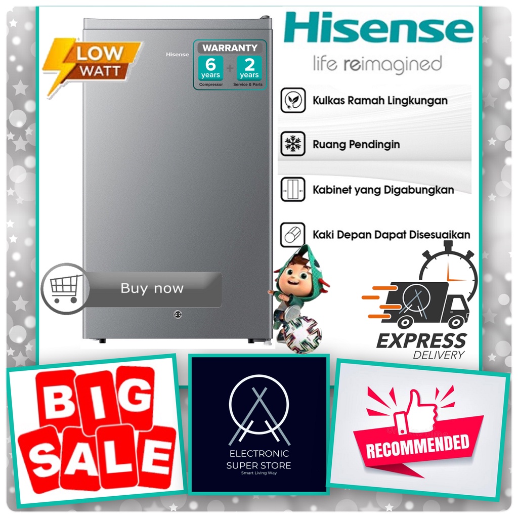 HISENSE KULKAS 1 PINTU RR120D4IGN RR125 D4IBN [110L] LEMARI ES 1 PINTU HISENSE SUPER LOW WATT