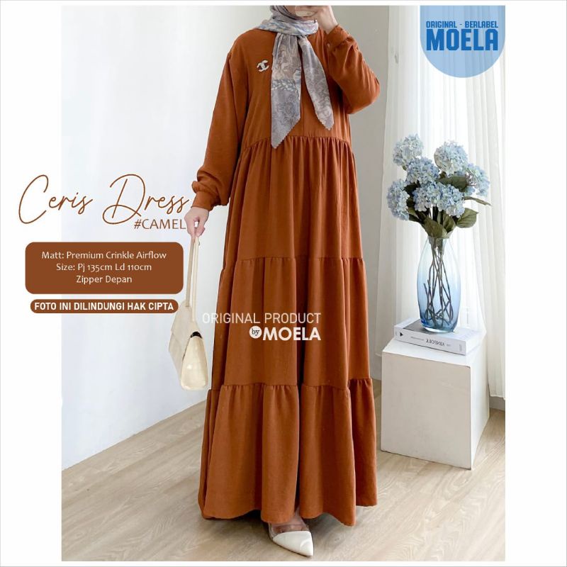 Ceris Simsi Dress Gamis Polos Jumbo Allsize Busui Premium Catton Crinkle Original Ori Moela Berlabel-Ceris camel