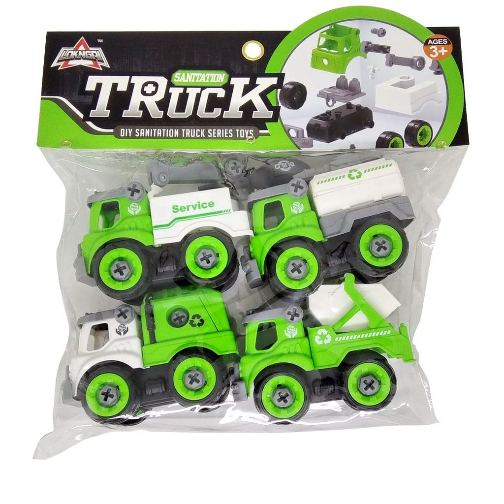 4pcs DIY Sanitation Truck Series Toys Mainan Mobil Anak Laki Laki