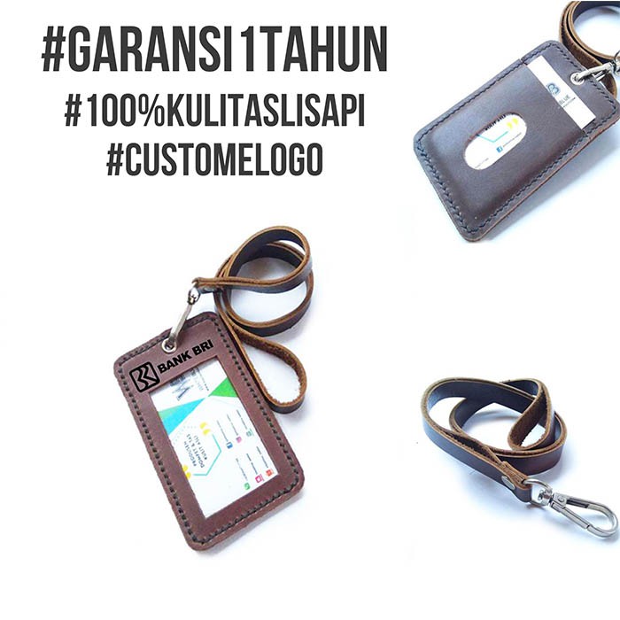 

name tag id kulit asli logo BANK BRI warna coklat - tali id card