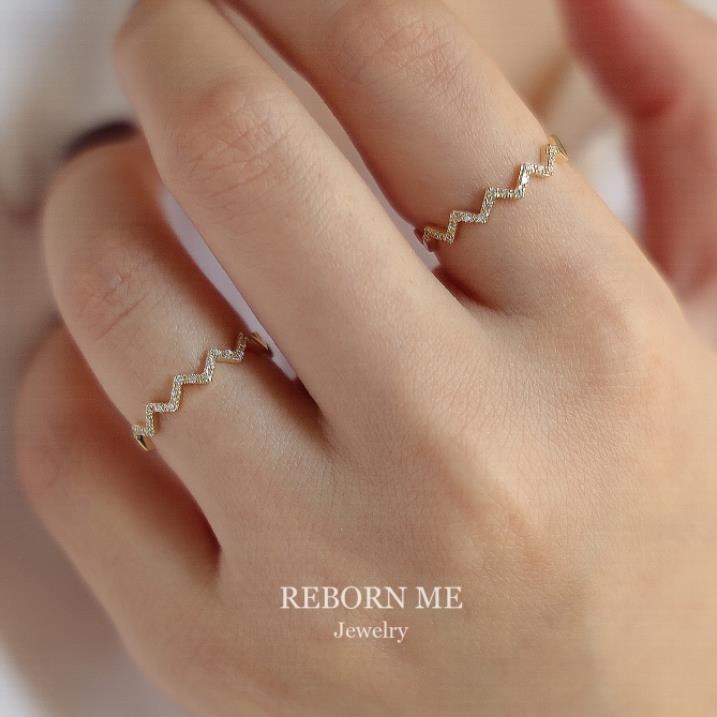 Cincin Model Terbuka Adjustable Desain Gelombang Aksen Zirkon Gaya Korea Untuk Wanita