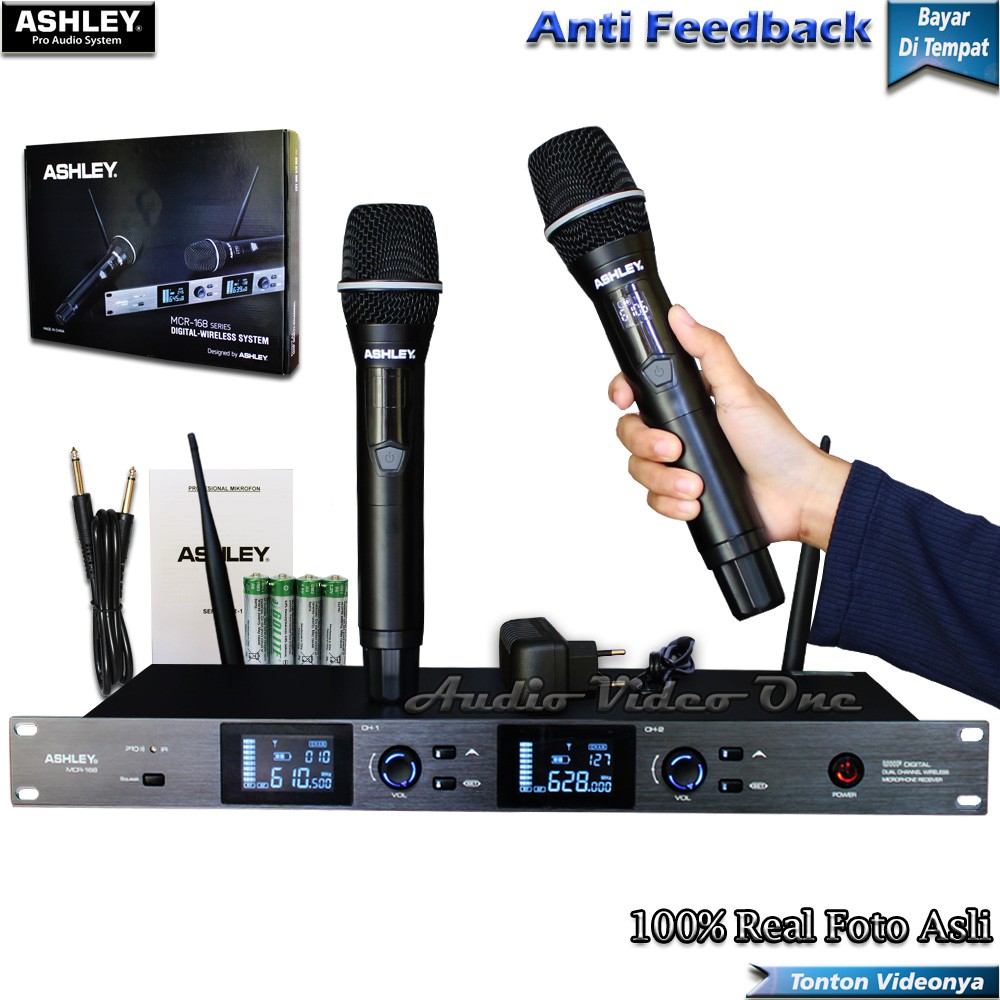 Mic Ashley MCR-168 Microphone Wireless Anti Feedback Mikrofon Nirkabel Mik Karaoke Original