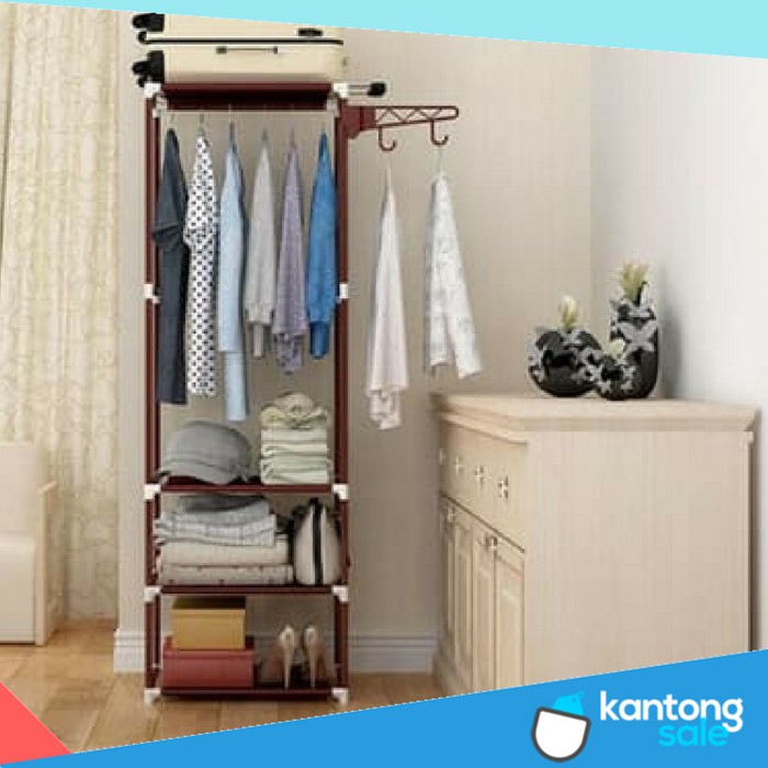Stand Hanger Double Rak Portable Lemari Gantung Lemari Baju Portable Tempat Baju Tempat Pakaian
