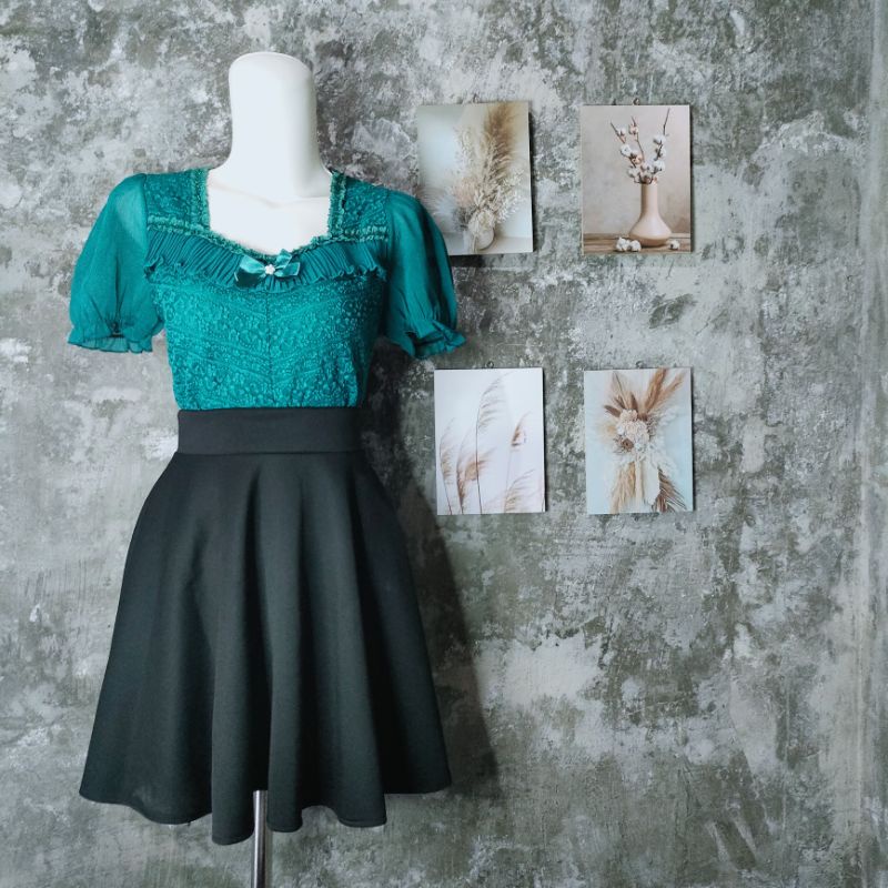 Blouse lengan pendek balon tosca preloved