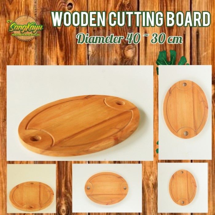 Nampan talenan kayu jati mahoni wooden cuttingboard oval line edge 10 - Kayu mahoni