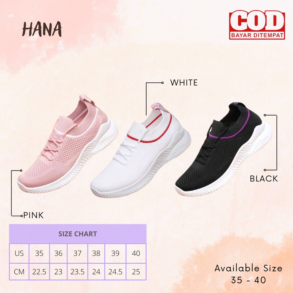 Sepatu Hana Sneakers Kanvas Wanita Casual Import Sport Shoes Original