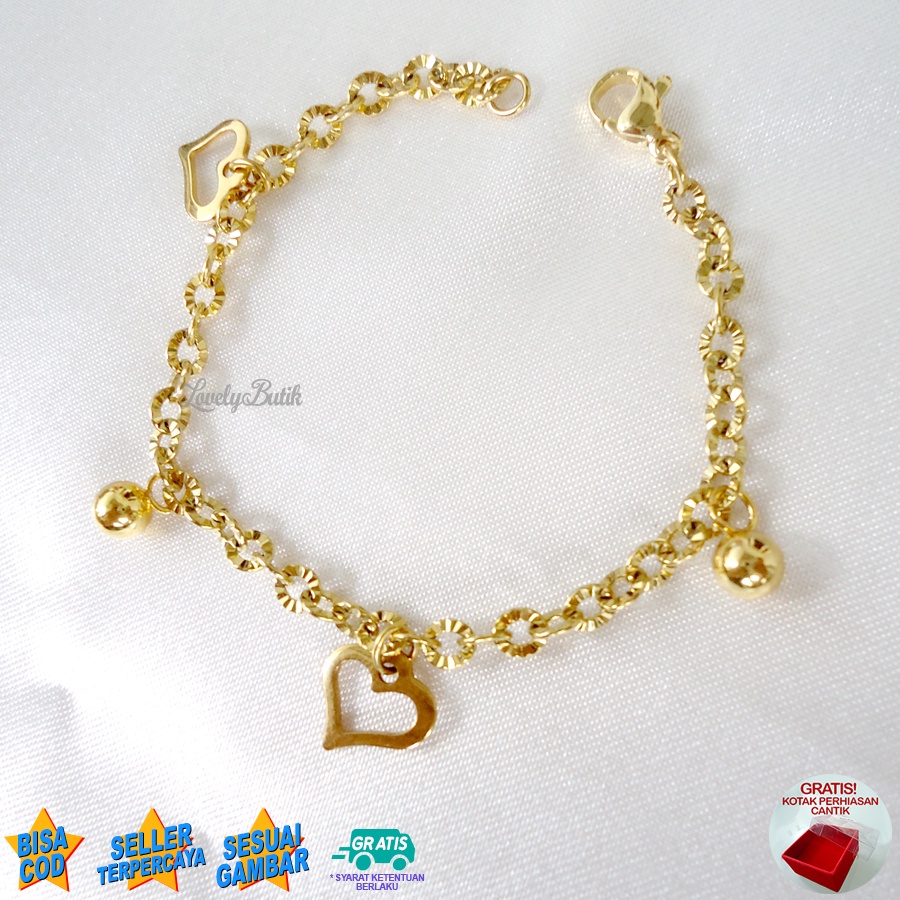 Lovelybutik - Gelang Anak Perempuan Titanium Asli Anti Karat Gelang Tangan Anak Cewek Lucu Lov3 Frame kecil Bonus Kotak Perhiasan