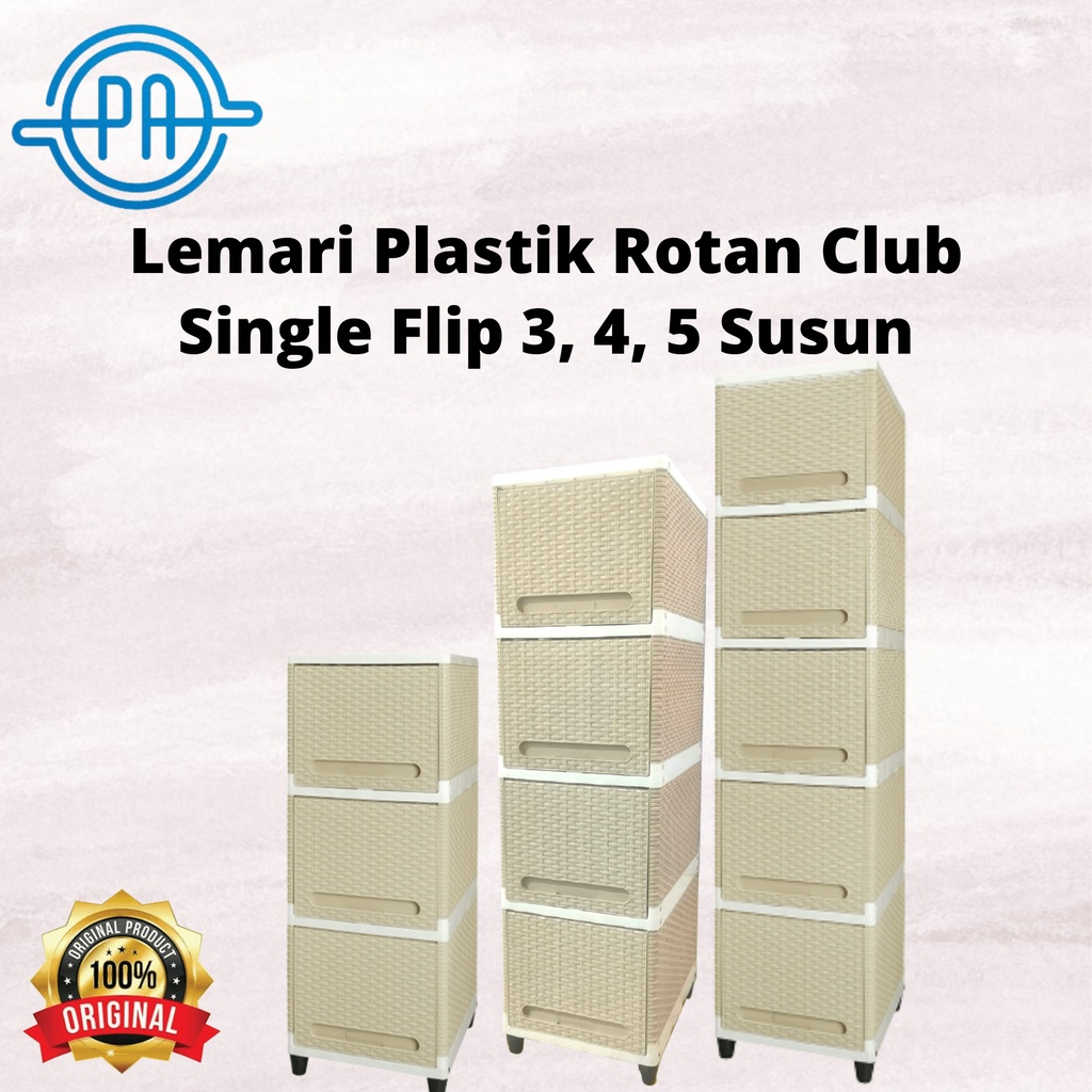 LEMARI PLASTIK ROTAN CREAM CLUB SINGLE FLIP 3, 4, 5 SUSUN