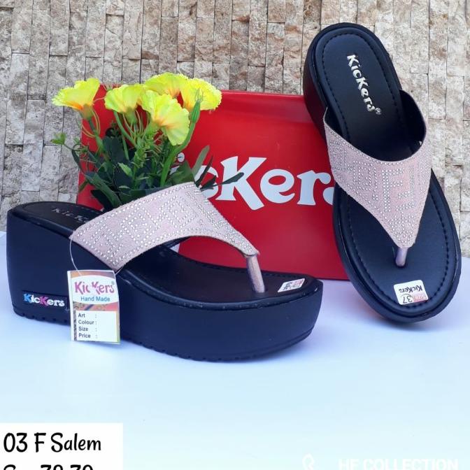 Premium Product [Harga Promo] Sandal Jepit Wedges Wanita 03-F Kickers Original - Paling Dicari