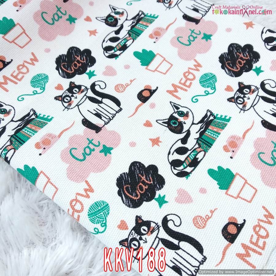 KKV188 Kain Kanvas Motif Kucing Hitam Hijau Ukuran 48x145cm