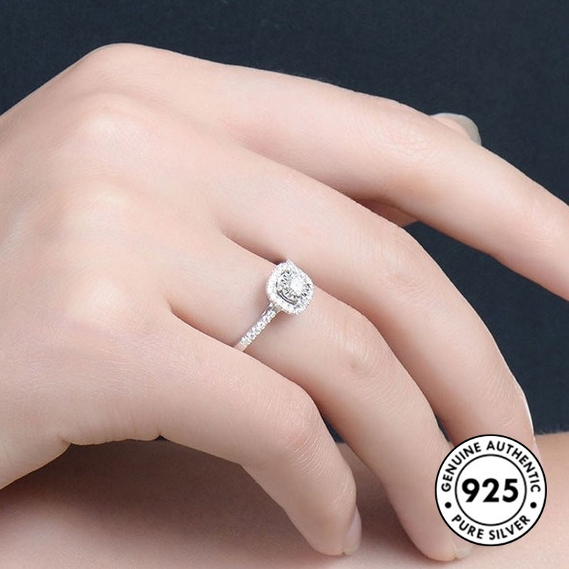 Cincin Berlian Bahan 925 Sterling Silver Gaya Elegan