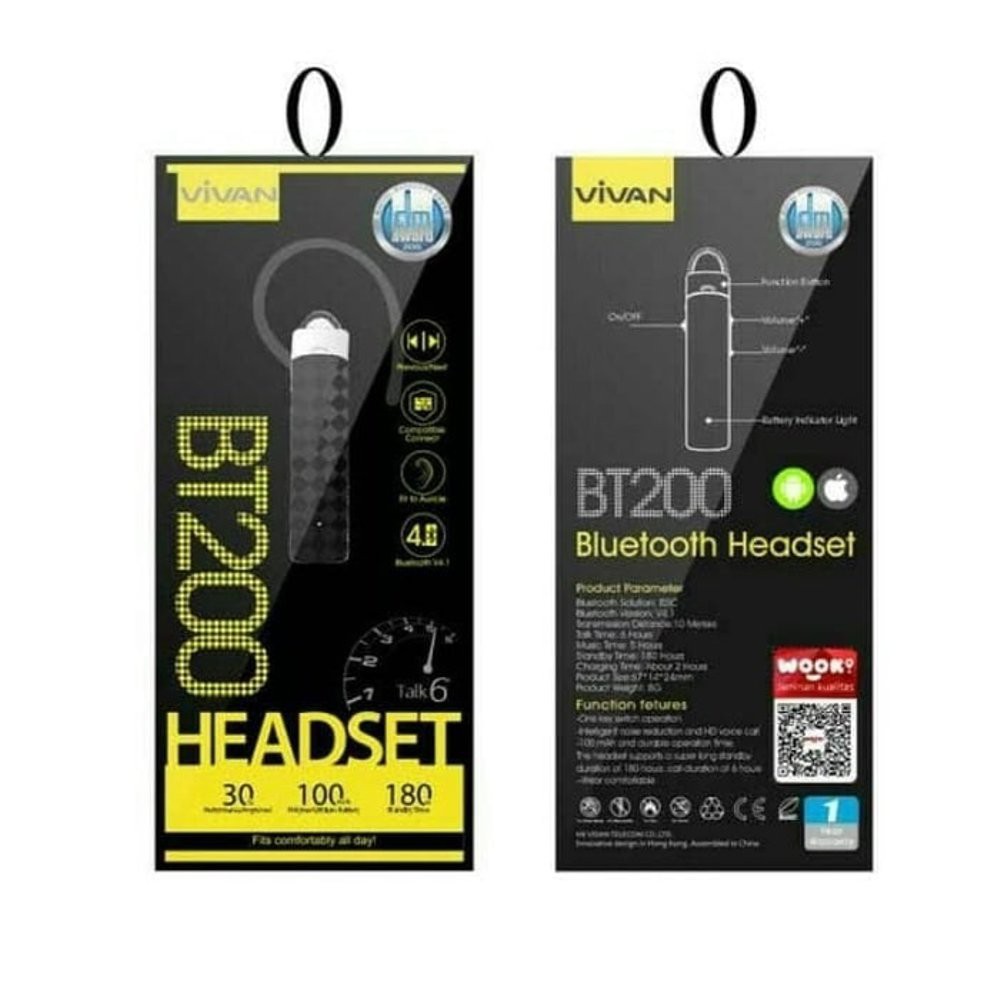 Headset Bluetooth Vivan BT200 Handsfree Original