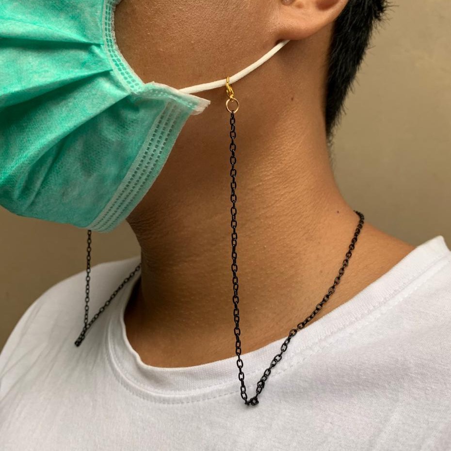 Smilelicious Rantai Hitam Strap Mask Ukuran 0,7mm (Kecil) - Strap Mask Cowok - Tali Masker Rantai