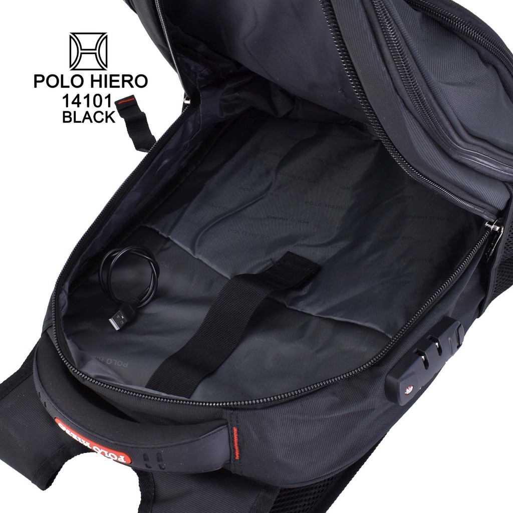 New Model Polo Hiero 14101 Tas Sekolah Ransel Backpack,[Free Kabel USB Extension,Free Rain Cover]