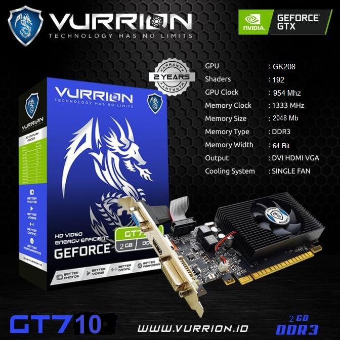 VGA Card VURRION NVIDIA GEFORCE GT 710 2GB GDDR3 64bit HDMI,VGA,DVI