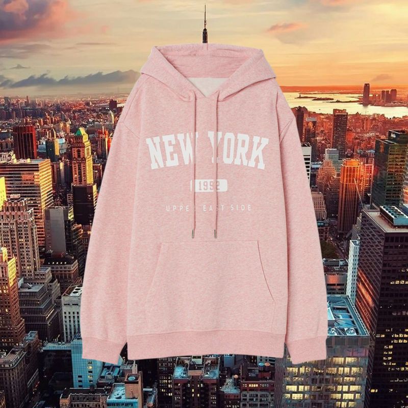 Hoodie Jaket Pria Wanita Hnm H&amp;M Newyork Pink / Grey Full Tag