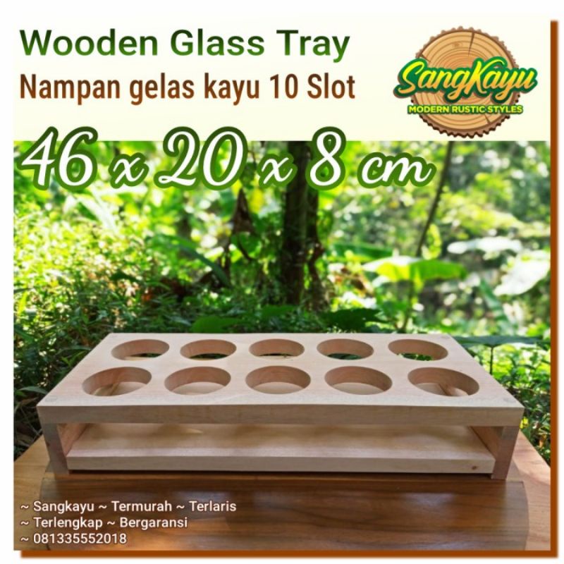 Nampan gelas kayu tatakan 10 slot wooden glass tray nampan kayu nampan