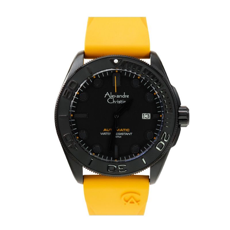 JAM TANGAN PRIA ALEXANDRE CHRISTIE AC 3042 / AC3042 AUTOMATIC FREE TALI ORIGINAL kuning hitam