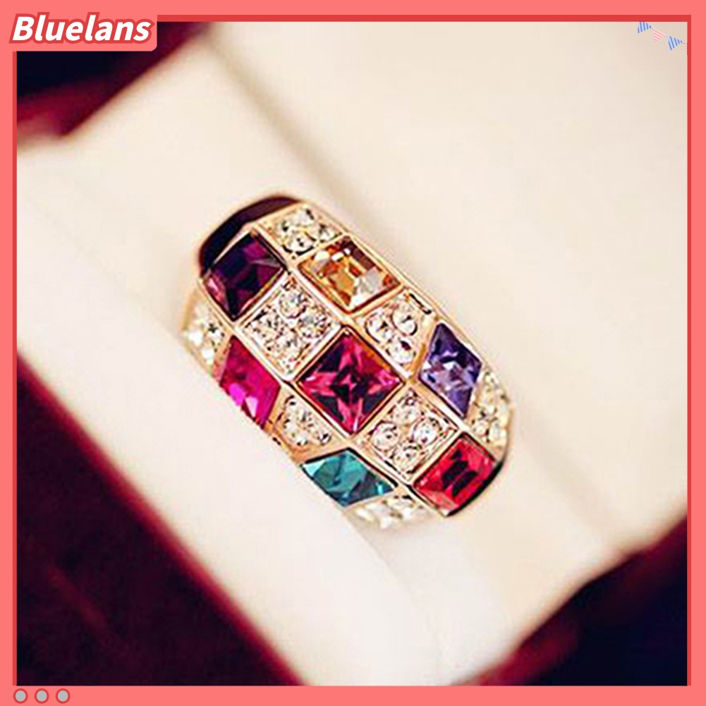 Bluelans Cincin Wanita Bahan Alloy Aksen Berlian Imitasi Warna-Warni Untuk Pesta Cocktail