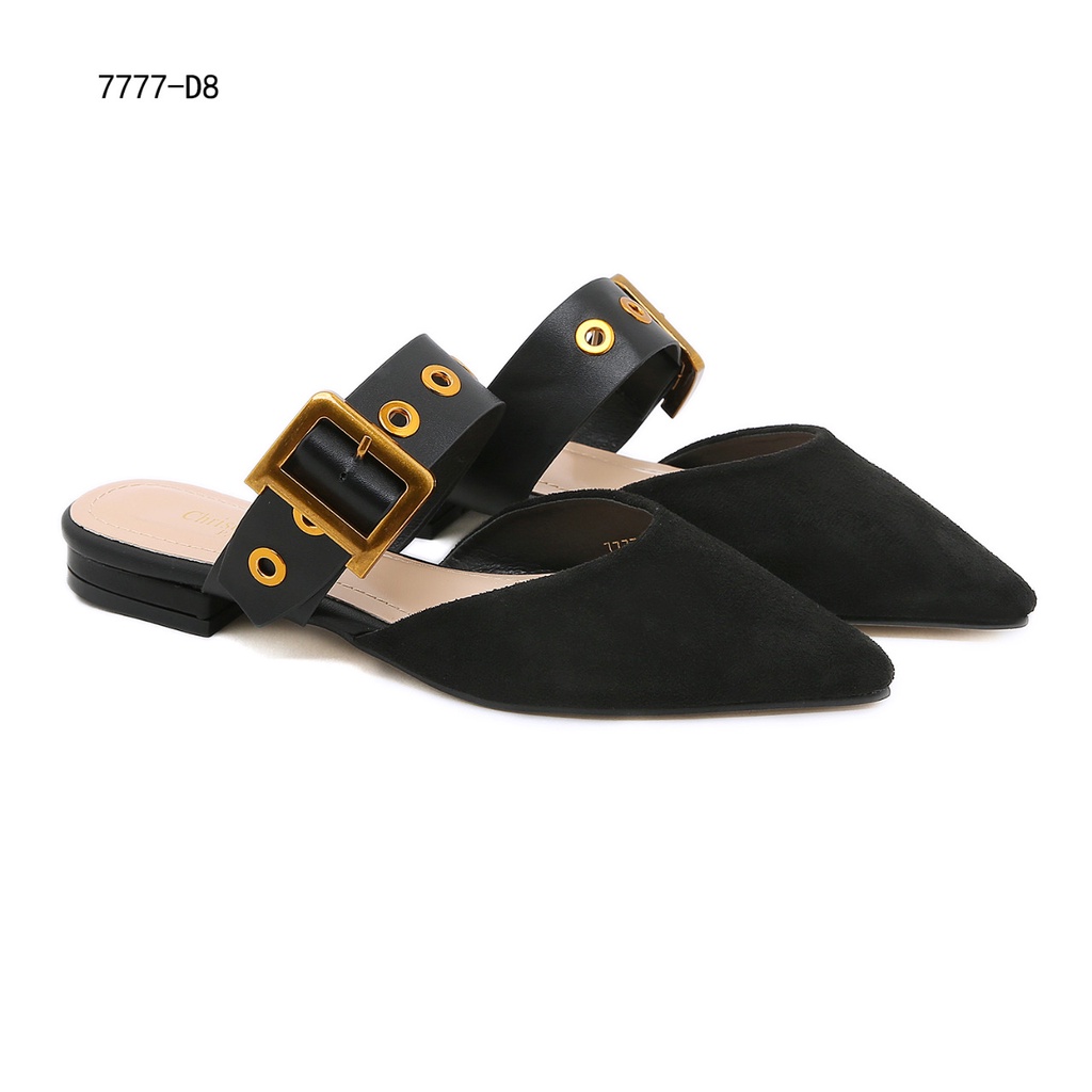 DR Buckle Canvas &amp; Suede Flat Mules #7777-D8