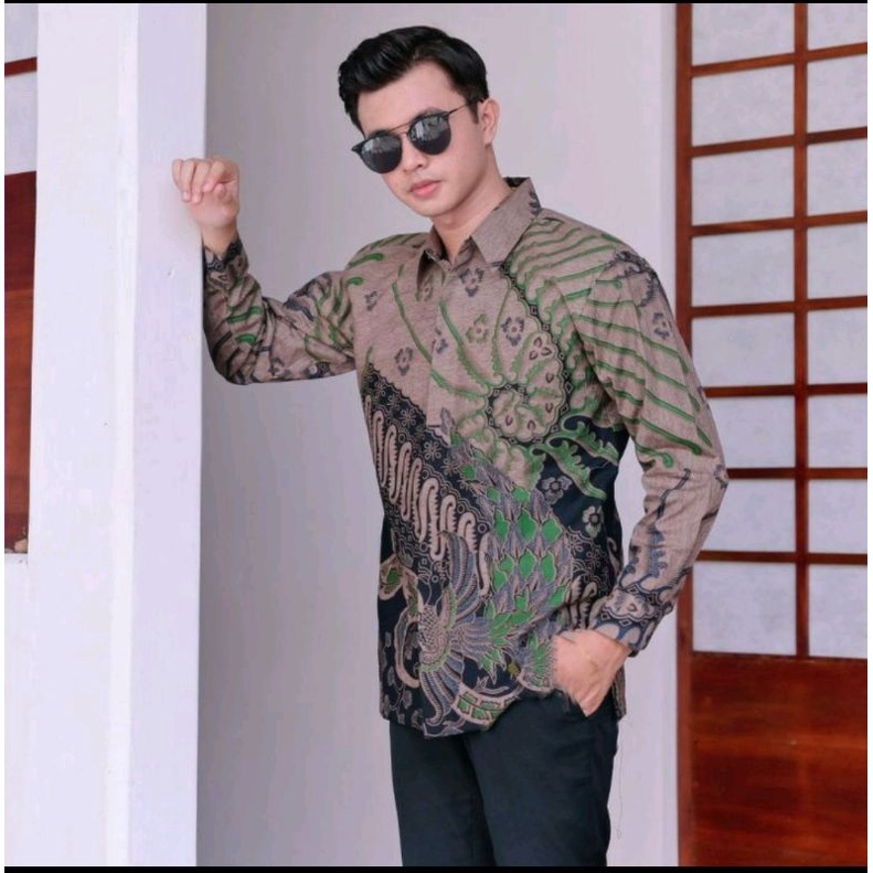 baju batik pria lengan panjang reguler fit katun printing full furing halus berkualitas premium modern / atasan kemeja pria motif batik pola